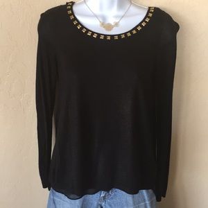 Express Split Back Sweater with Gold Accents